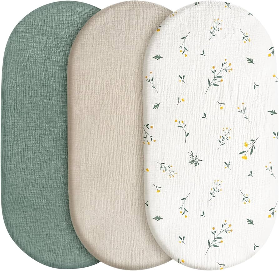 Baby Mattress Cover, Fitted Sheet, Pack of 3, 100% Muslin Cotton,Oeko-Tex 100,Muslin Bassinet She... | Amazon (UK)