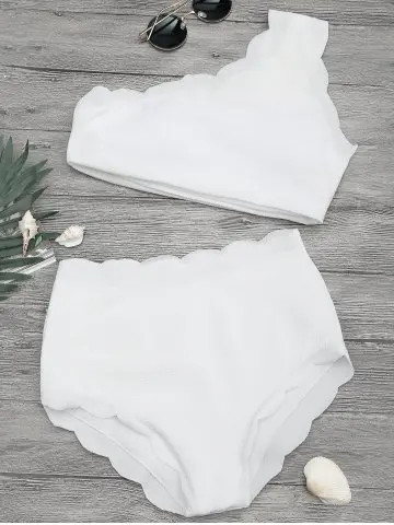 High Rise Scalloped One Shoulder Bikini | Rosegal US