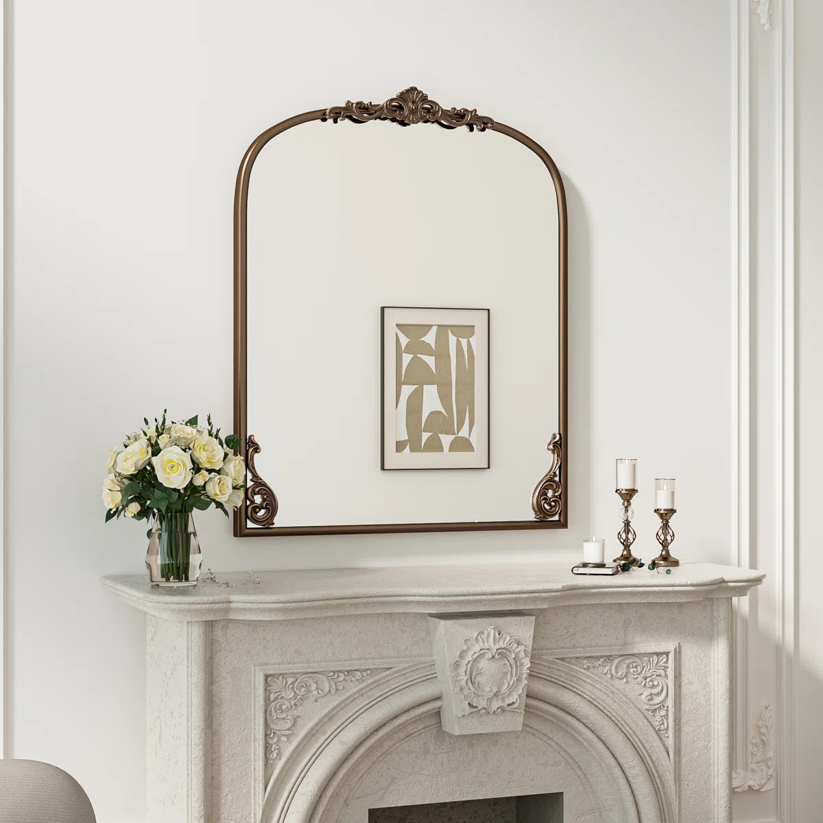 Arch Vintage Mirror with Baroque Metal Frame, Wall Decorative Mirror for Fireplace, Bedroom, Livi... | Wayfair North America