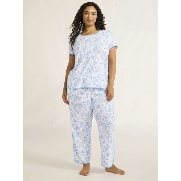Joyspun Women's Sleep Tee and Pants Pajama Set, 2-Piece, Sizes XS-3X | Walmart (US)