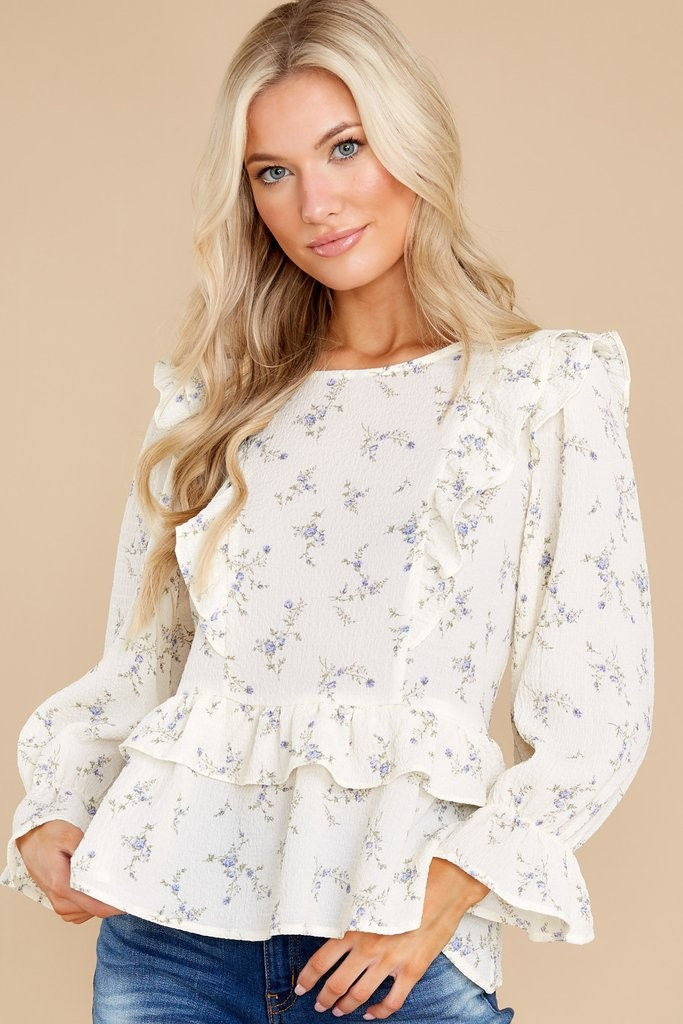 Fresh Beginnings Ivory Floral Print Top | Red Dress 