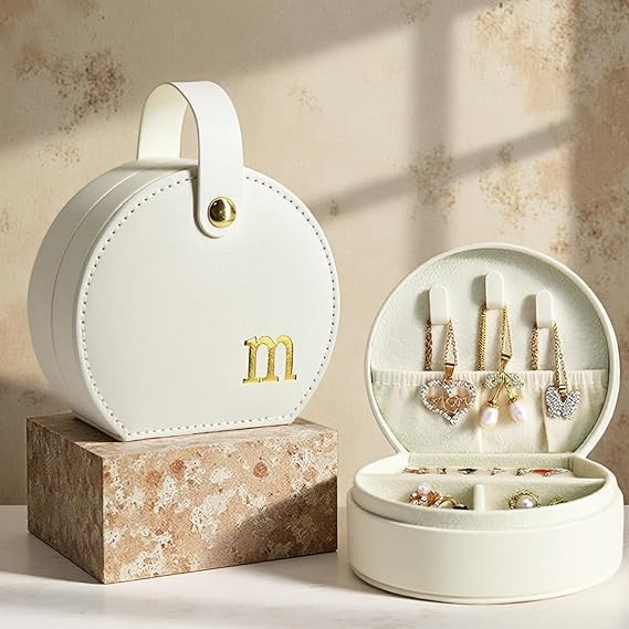 COLLECTIVE HOME - Travel Jewelry Case, Elegant Half-Moon Design with Gold Monogram, Detachable Ha... | Amazon (US)