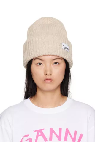 GANNI - Beige Ribbed Beanie curated on LTK