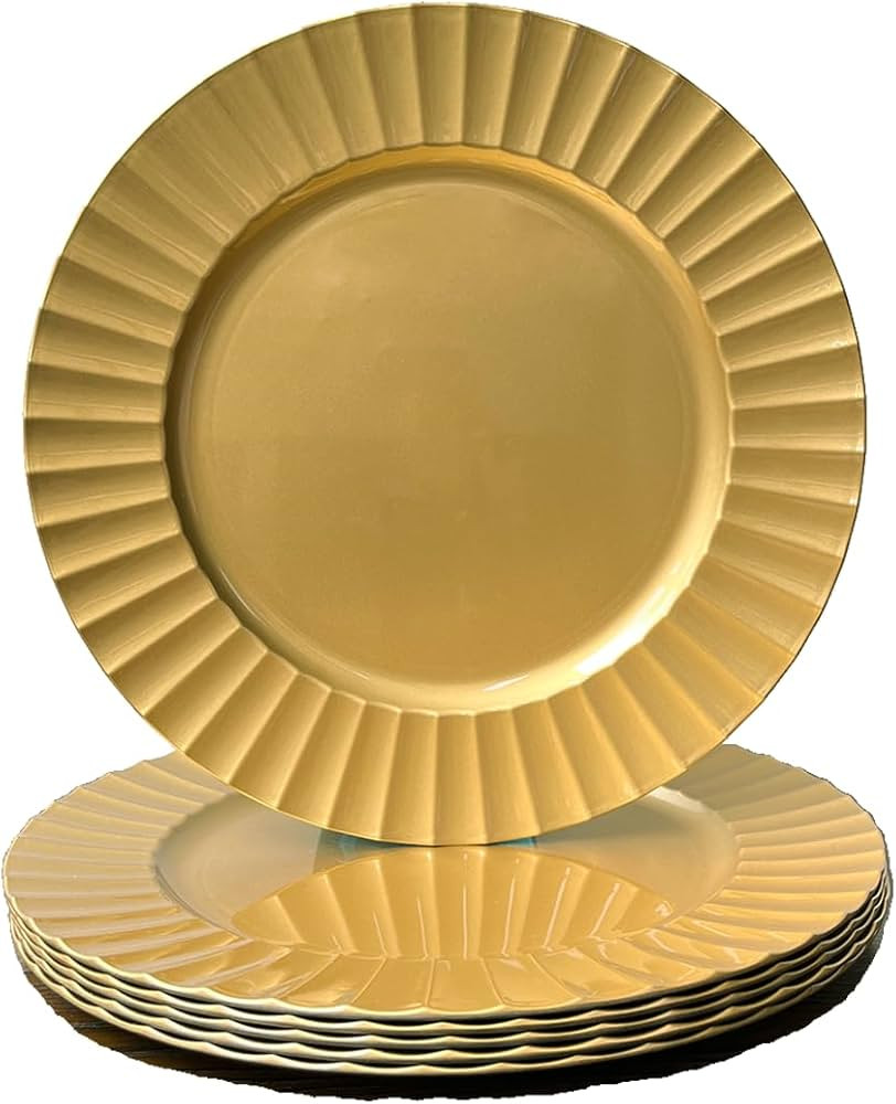 13" Gold Charger Plates, Round Plate Chargers with Waved Scalloped Rim, Plastic Plate Charger for... | Amazon (US)