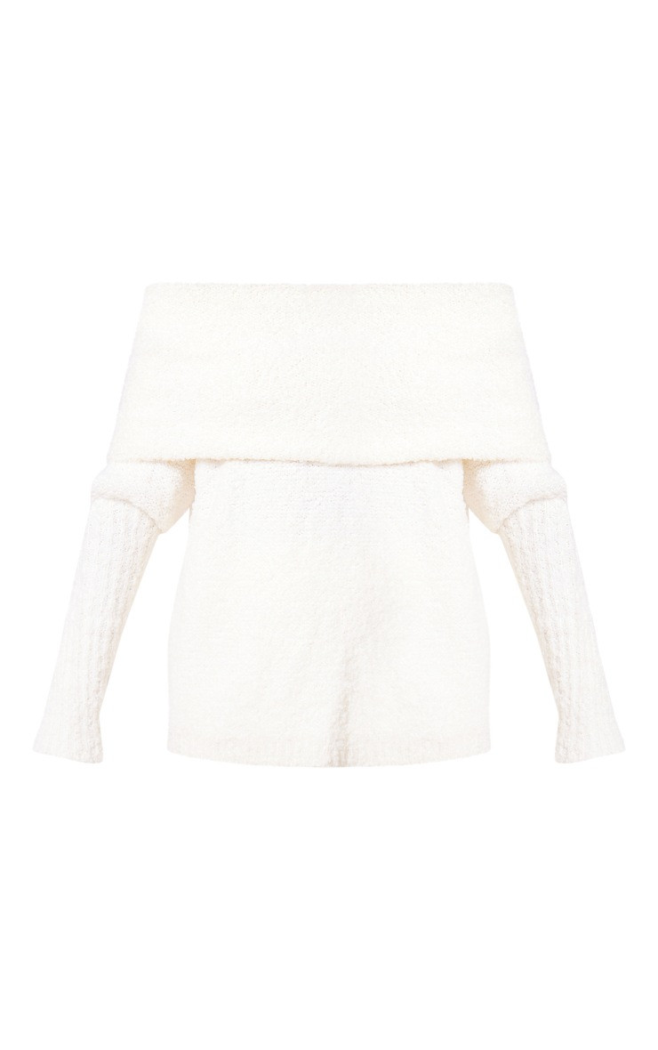 Cream Maxi Fold Over Knitted Jumper | PrettyLittleThing UK