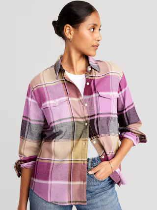 Oversized Flannel Boyfriend Shirt for Women | Old Navy (US)