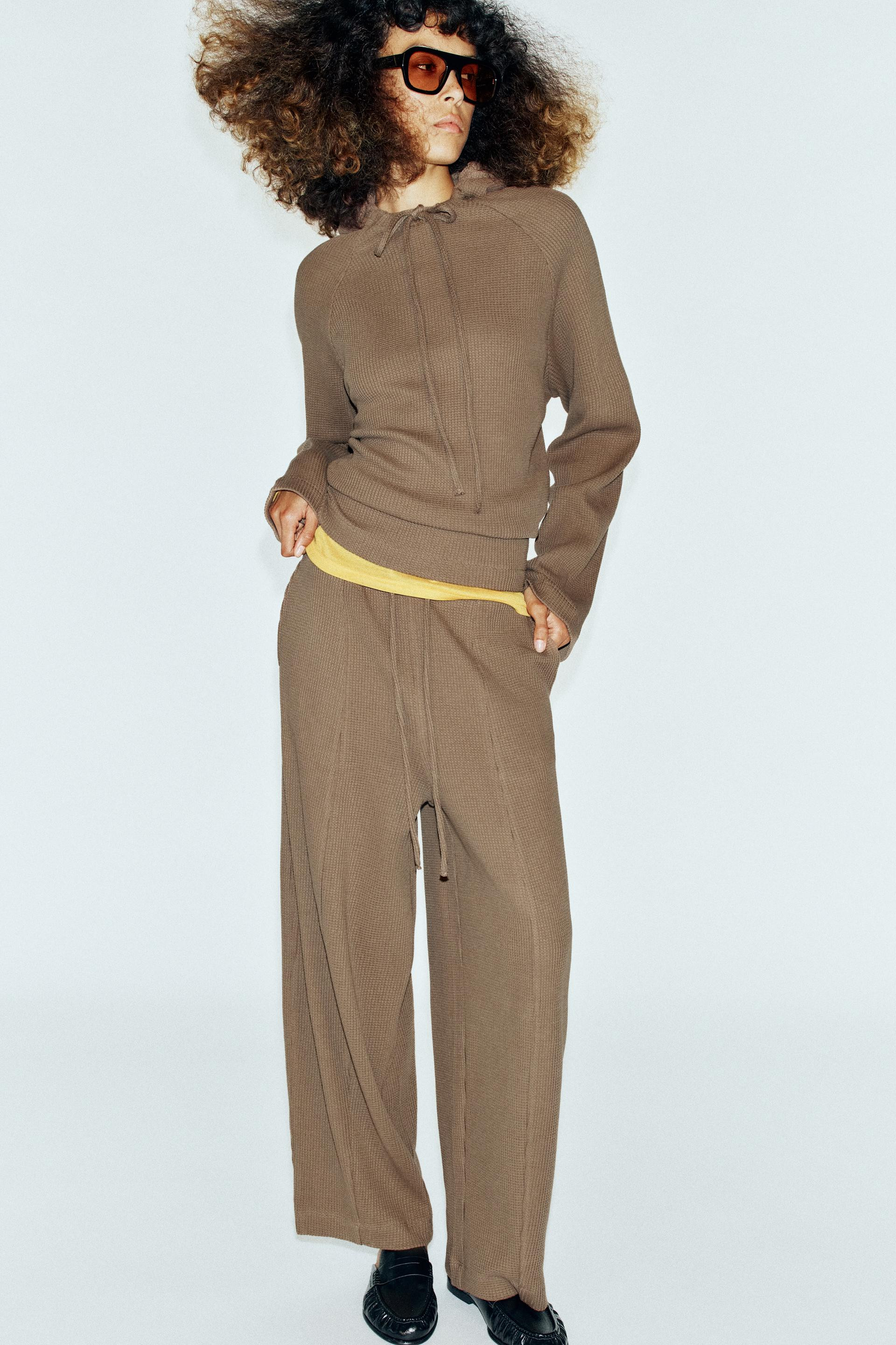 Zara - Waffle Hoodie - Brown / Taupe - S - Woman | Zara US