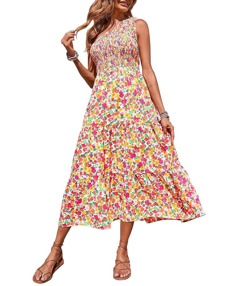 BTFBM 2025 Summer One Shoulder Dresses for Women Casual Sleeveless High Waist Floral Flowy Smocke... | Amazon (US)
