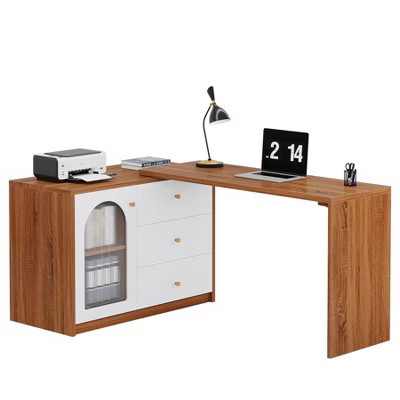 Resenkos Wooden Computer Desk with Storage Drawers, Home Office Furniture for Home and Office, Space-Saving Design, Brown Brown And White | Target