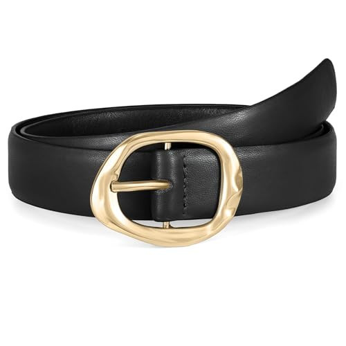 WHIPPY Leather Belt for Women Casual Waist Belt with Gold Buckle Fashion Ladies Belt for Jeans Pants Dress,Black Gold,M | Amazon (US)