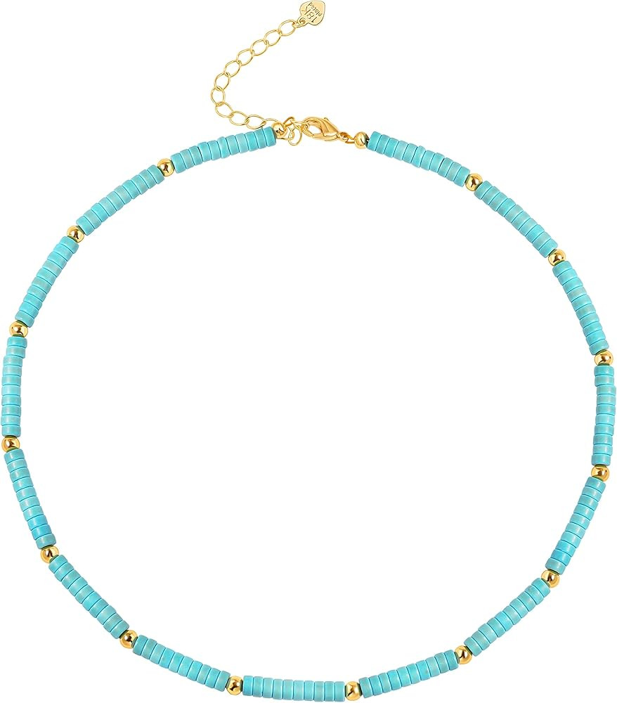 POTESSA Beaded Choker Necklaces for Women Girls Natural Turquoise Fluorite Malachite Stone Bohemi... | Amazon (US)