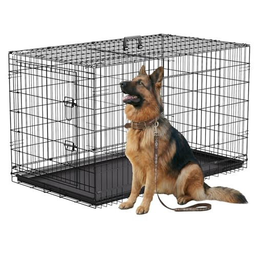 FDW 45 Inch Dog Crate for Large Dogs, Folding Metal Cage with Double Door & Leak-Proof Tray, Black | Amazon (US)