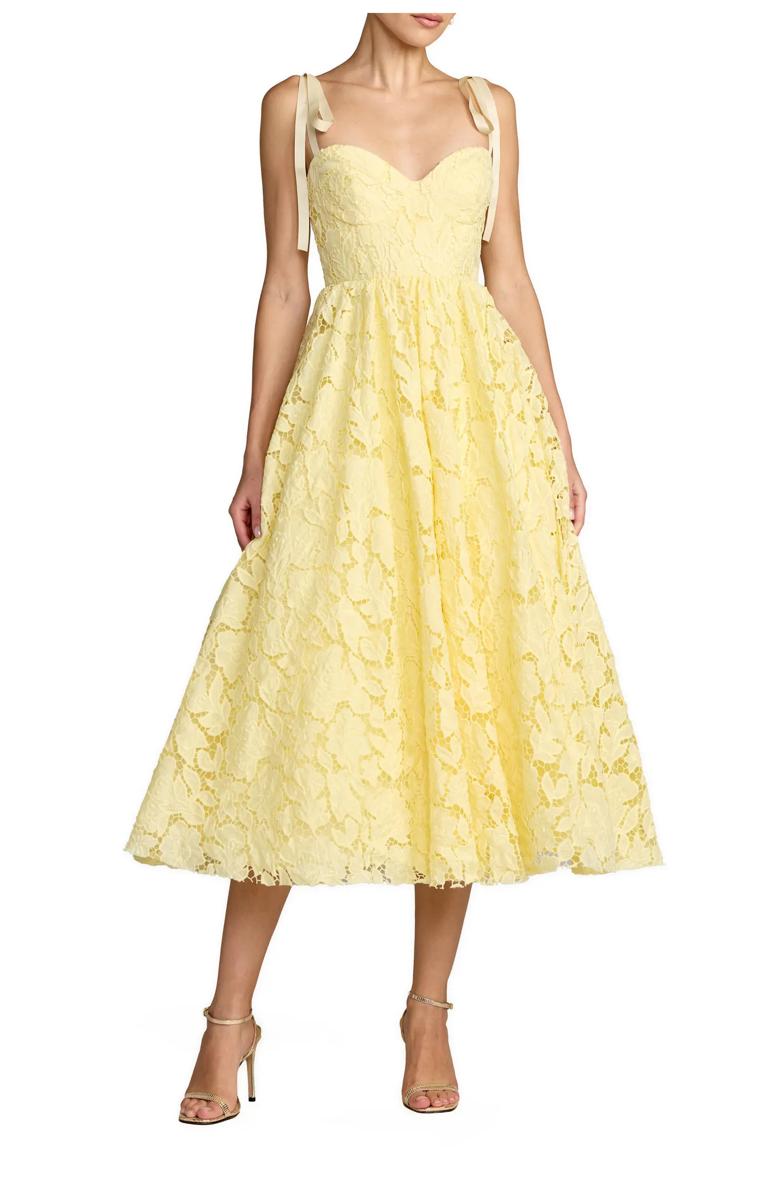 Mac Duggal Lace Sweetheart Tie Strap A-Line Midi Dress | Nordstrom | Nordstrom