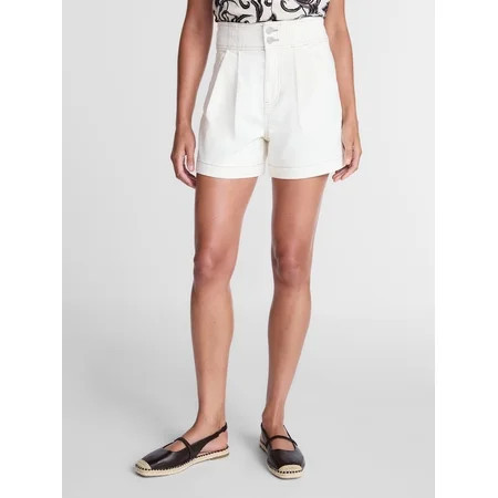 Time and Tru Women s High Rise Pleated Denim Shorts 4.5 Inseam Sizes 0-20 | Walmart (US)