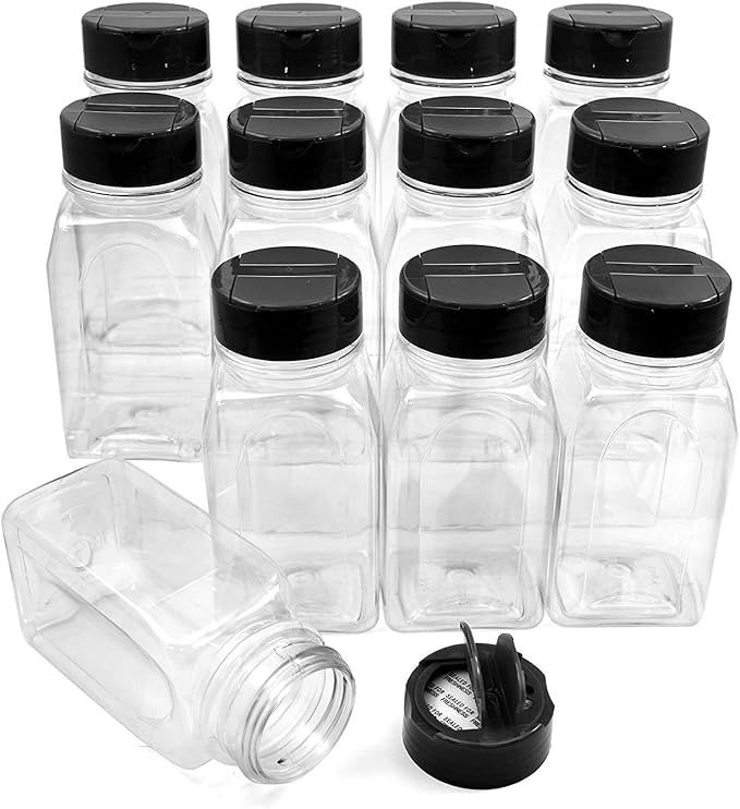 SALUSWARE 12 Pack 9.5 Oz Plastic Spice Jars Bottles Containers with Black Cap | Amazon (US)
