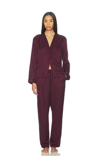 LUNYA Washable Silk Striped Jacquard Long Sleeve Pant Set in Wine. - size L | Revolve Clothing (Global)