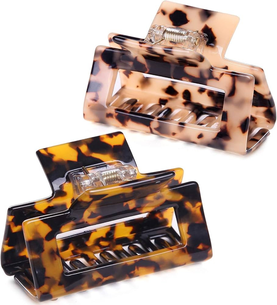 2 Pcs Rectangle Tortoise Claw Clip For Thick Hair,Cutout Medium Hair Clips For Women,Leopard Squa... | Amazon (US)
