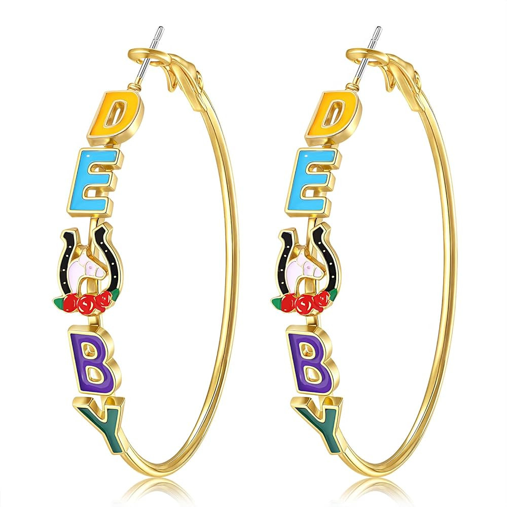 Kentucky Derby Earrings for Women Race Horse Riding Suit Horseshoe Hoop Earrings Kentucky Derby O... | Amazon (US)