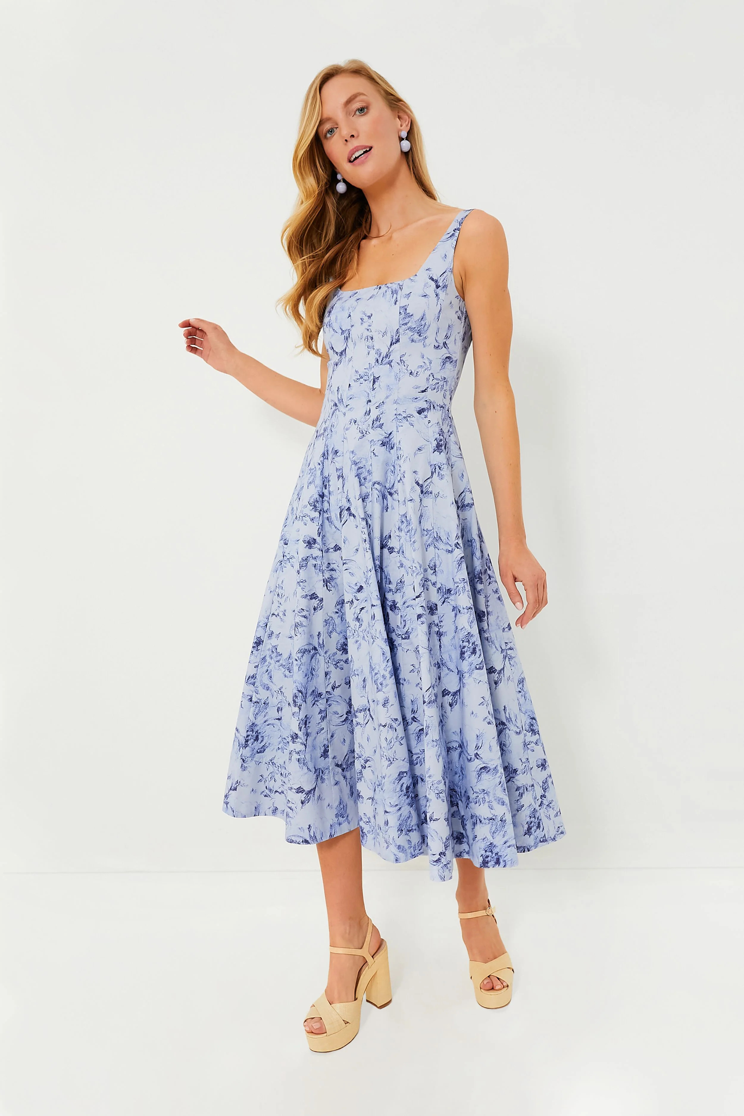 Periwinkle Sketchbook Floral Midi Wells Dress | Tuckernuck (US)