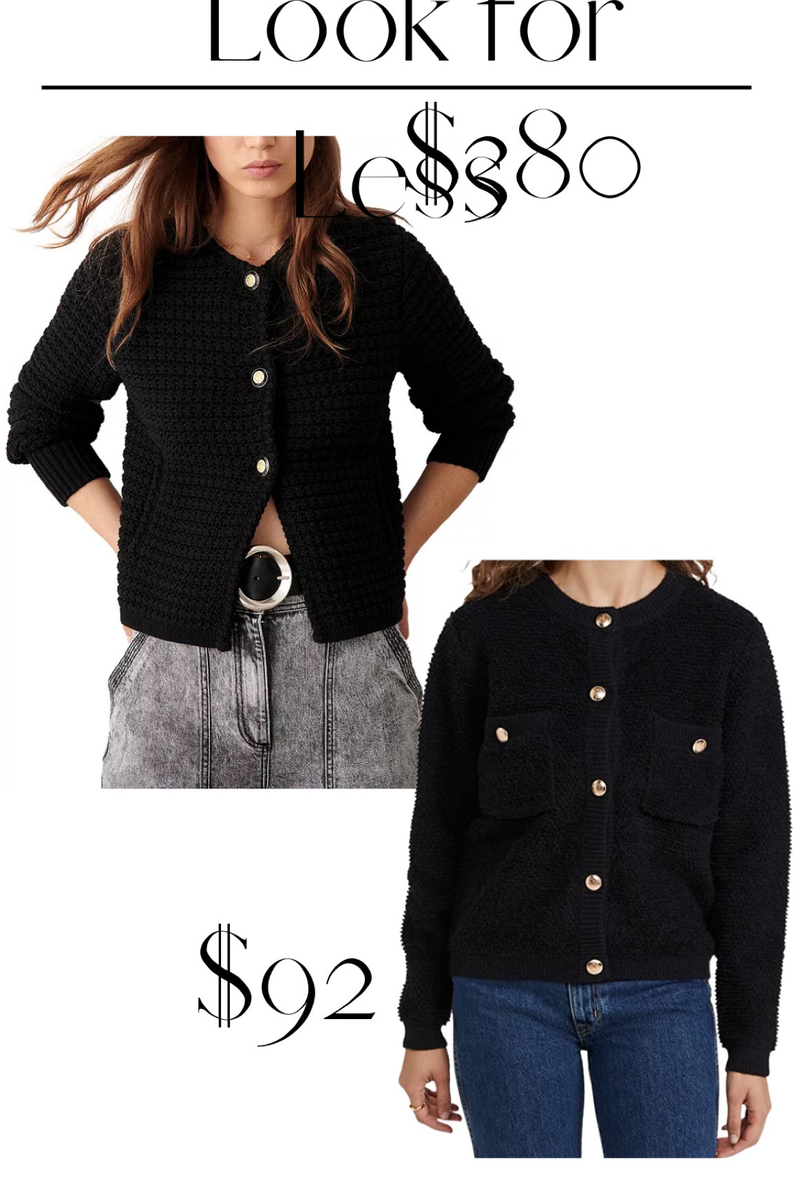 Look for less!
$380 or $92
The budget friendly version is true to size and a nice thick fabric 
Amazon Shopbop finds


#LTKunder100 #LTKSeasonal #LTKstyletip