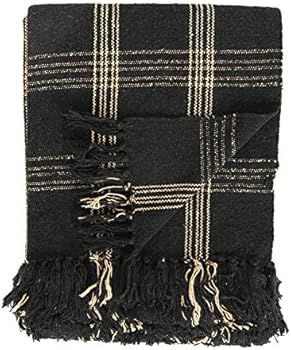 Creative Co-op DF3609 Plaid Black & Tan Fringed Woven Cotton Blend Throw, Black | Amazon (US)