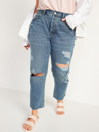 High-Waisted Slouchy Straight Cropped Ripped Light-Wash Jeans for Women | Old Navy (US)