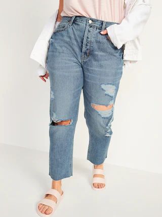 High-Waisted Slouchy Straight Cropped Ripped Light-Wash Jeans for Women | Old Navy (US)