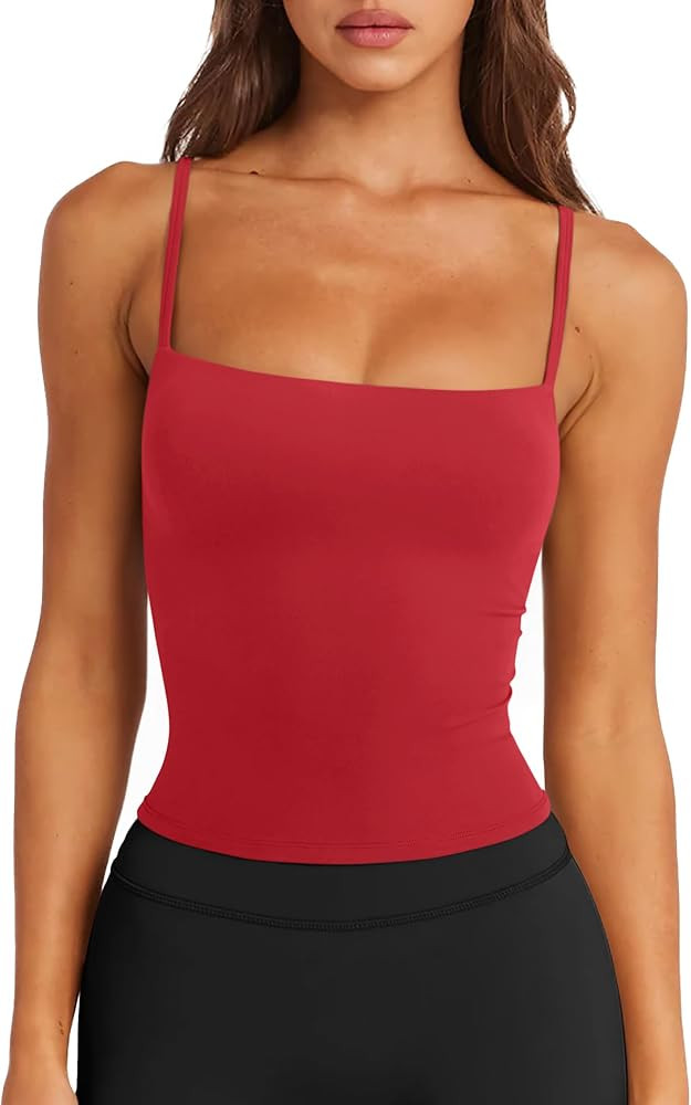 LASLULU Sports Bras for Women Square Neck Padded Adjustable Spaghetti Strap Backless Sleeveless W... | Amazon (US)