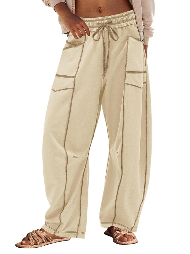 Panadila Womens Barrel Pants Drawstring Wide Leg Sweatpants Baggy Summer Lounge Pants Casual Beac... | Amazon (US)