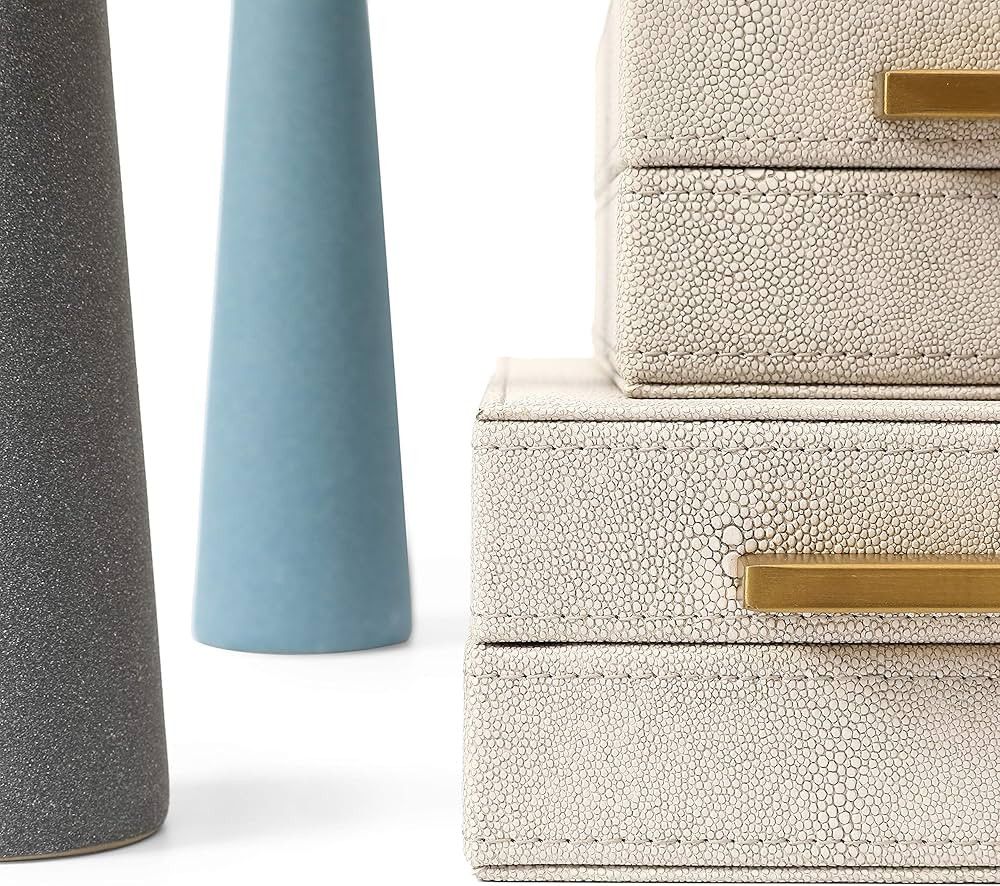RUNYAO Kingflux Faux Ivory Shagreen Leather Set of 3 Pcs Decorative Boxes, Storage Boxes Jewelry ... | Amazon (US)