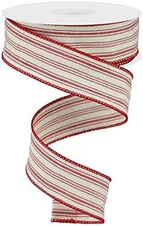 Ticking Stripe on Cotton Wired Edge Ribbon - 10 Yards (Red, Beige, 1.5 Inch) | Amazon (US)