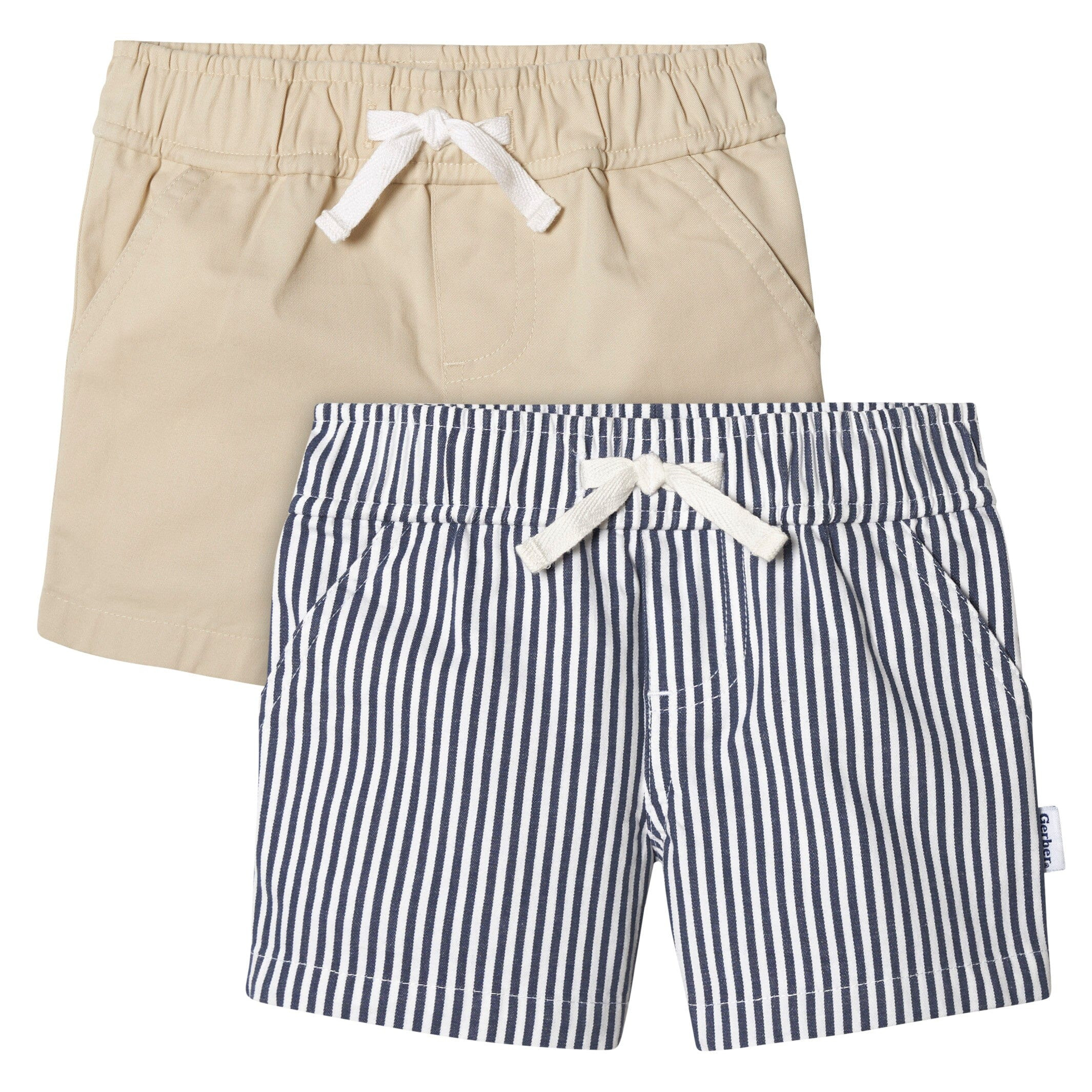 2-Pack Baby & Toddler Boys Navy Stripe and Khaki Twill Shorts | Gerber Childrenswear