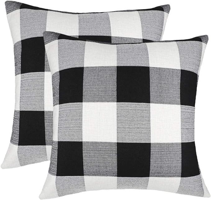 4TH Emotion Set of 2 Farmhouse Buffalo Check Plaid Throw Pillow Covers Cushion Case Polyester Lin... | Amazon (US)