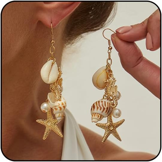 Gold Starfish Shell Earrings for Women with Pearl Beach Seashell Earrings Dangle Summer Vacation ... | Amazon (US)