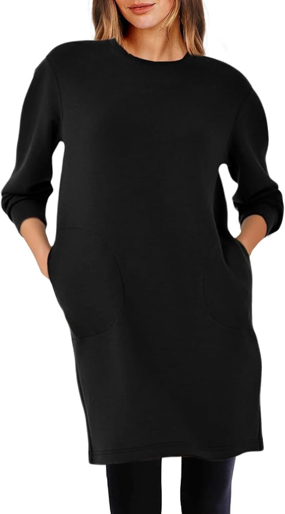 Casual Long Sleeve Sweatshirt Dress Women Air Essentials Crew Neck Dress Tunic Tops with Pockets | Amazon (US)