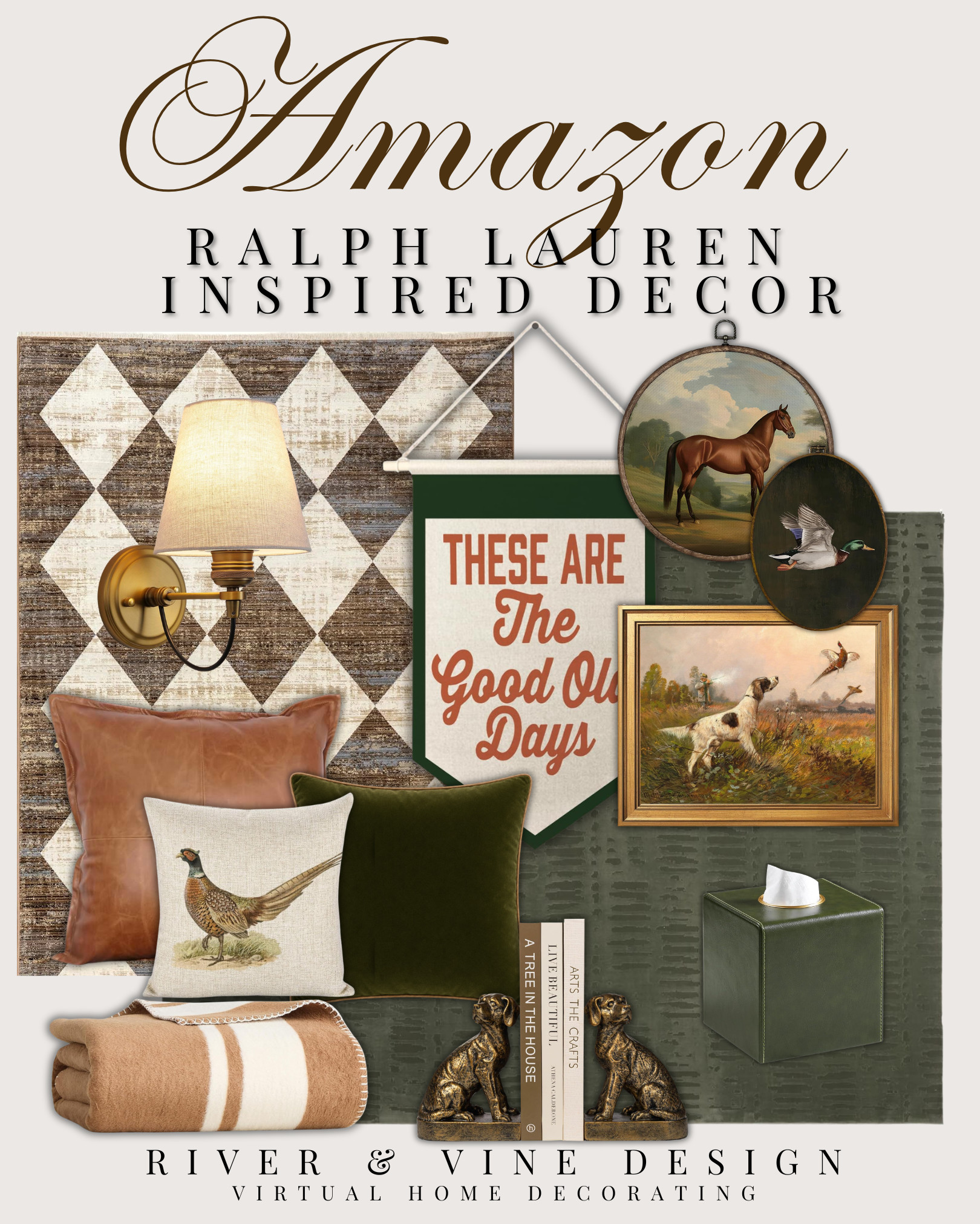 You do not need designer prices to create a Ralph Lauren–inspired room.

The key is choosing pieces that share the same visual language: heritage patterns, sporting artwork, warm leather, dark green velvet, antique brass, and traditional textiles. Keep the palette tight and mix only a few strong motifs—plaid, equestrian, and pheasant—so the room feels collected rather than themed.

These Amazon home finds can add that layered English country and equestrian look to a bedroom, office, library, or living room. Which piece would make the biggest difference in your space?

Affiliate links may earn me a commission at no additional cost to you. 

 #LTKHome