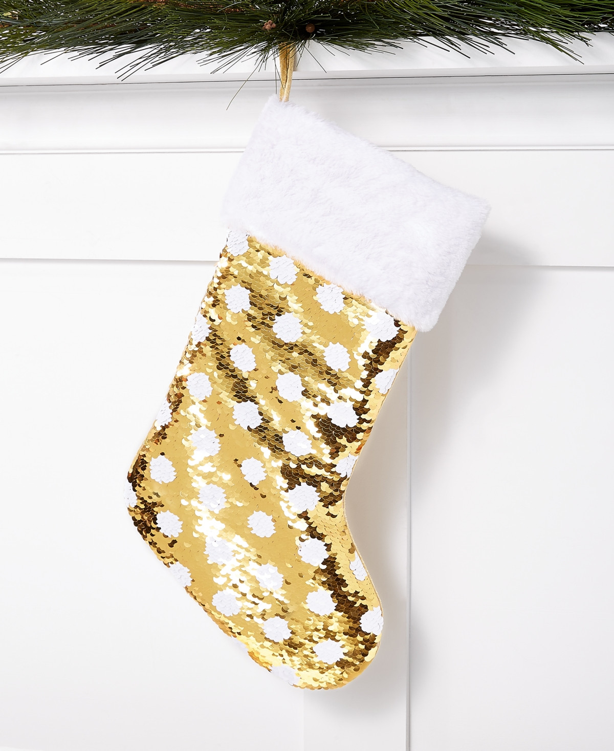 Holiday Lane Gold & White Double-Sided Dot Sequin Stocking, Created for Macy's | Macys (US)
