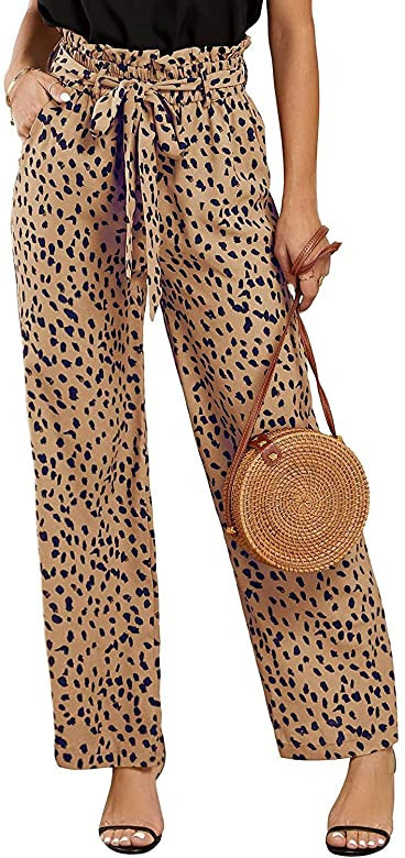 SySea Womens High Waisted Leopard Print Palazzo Pants Belted Wide Leg Long Trousers with Pockets | Amazon (US)