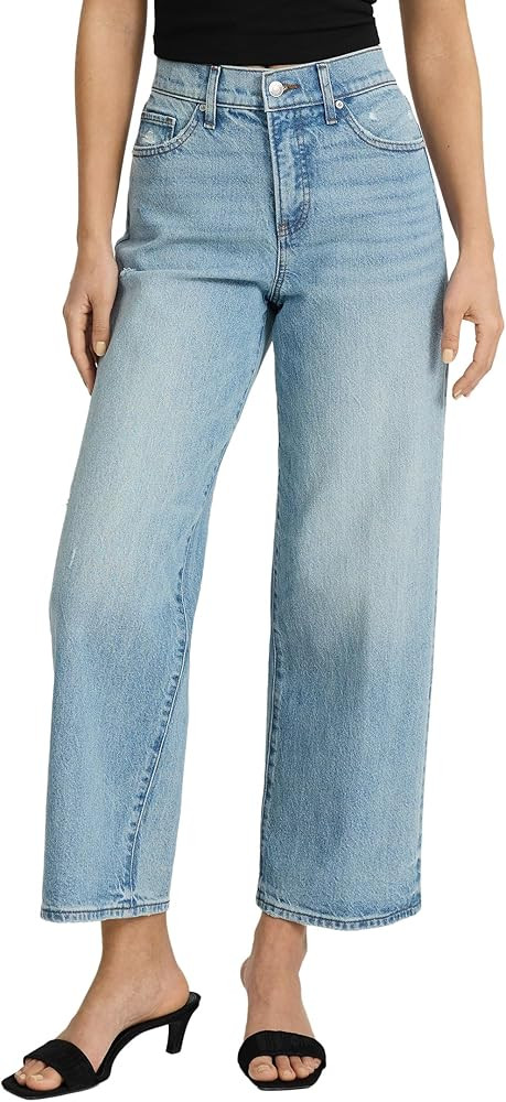 EXPRESS Women’s Wide-Leg Ankle Jeans – High Waisted Stretch Denim – Light Wash | Amazon (US)