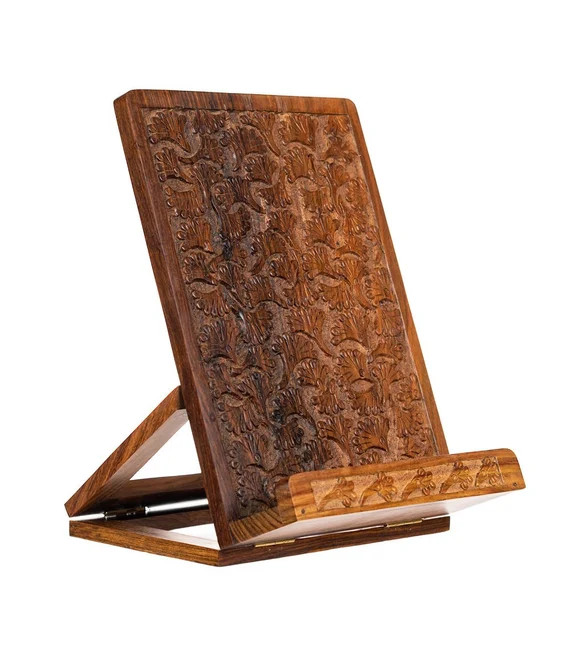 Wooden Adjustable Tablet Book iPad Recipe Cookbook Kitchen Easel Stand With Hand Carved Floral En... | Etsy (US)