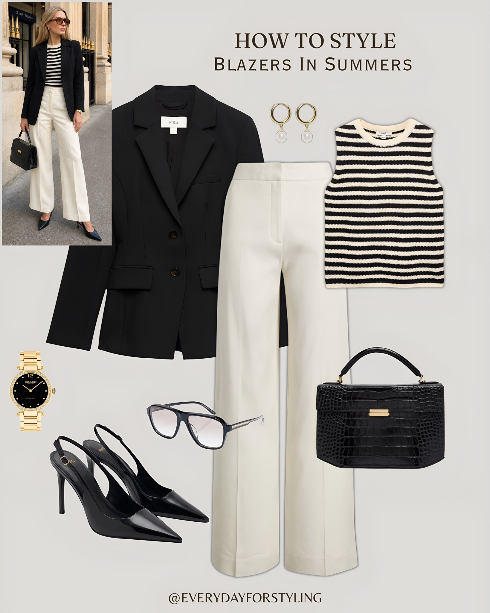 Black blazer, cream wide leg trousers and stripe knit — sharp, classic and impossibly chic 🖤

how to style blazers in summer, summer blazer outfit ideas 2026, ivory blazer summer look, black blazer summer styling, navy blazer white skirt, cream linen blazer outfit, blazer and wide leg trousers, blazer and midi skirt summer, elevated summer outfits women, chic summer blazer looks, quiet luxury summer blazer, European summer style outfits, smart casual blazer women, blazer outfit inspo 2026, everydayforstyling

#HowToStyleBlazersSummer, #SummerBlazerOutfits, #ElegantSummerStyle2026, #BlazerAndSkirtLook, #QuietLuxurySummerStyle​​​​​​​​​​​​​​​​


#LTKSaleAlert #LTKootd #LTKTravel
