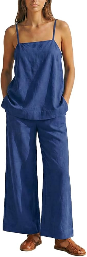 MAKABO Women's Two Piece Beach Vacation Pant Set Summer, Comfy Travel Outfits Casual Tank Top Set... | Amazon (US)