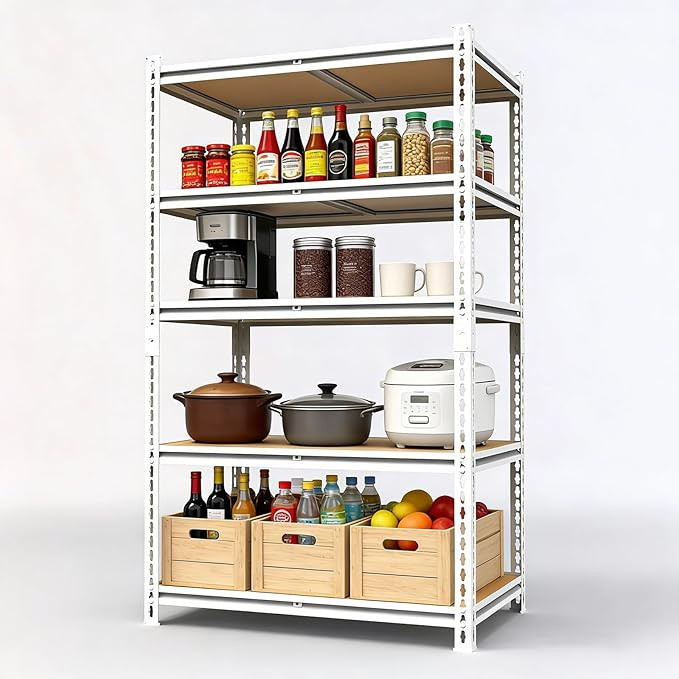 White Household Storage Shelving Unit，72" Tall 5 Tier Storage Shelve，Adjustable Heavy-Duty Sh... | Amazon (US)