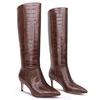 ISNOM Knee High Boots For Women, With Stiletto Heel And Pointed Toe Design, Classic And Sexy | SH... | SHEIN