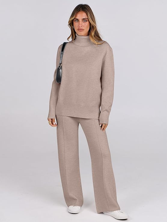 ANRABESS Womens 2 Piece Outfits Sweater Sets Loose Turtlenck Knit Pullover Top Wide Leg Pants 202... | Amazon (US)