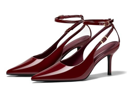 Coutgo Womens Slingback Kitten Heels Closed Pointed Toe Dress Shoes Ankle Strap Pump Shoes,Burdungy,Size 6.5 Wine Red | Amazon (US)