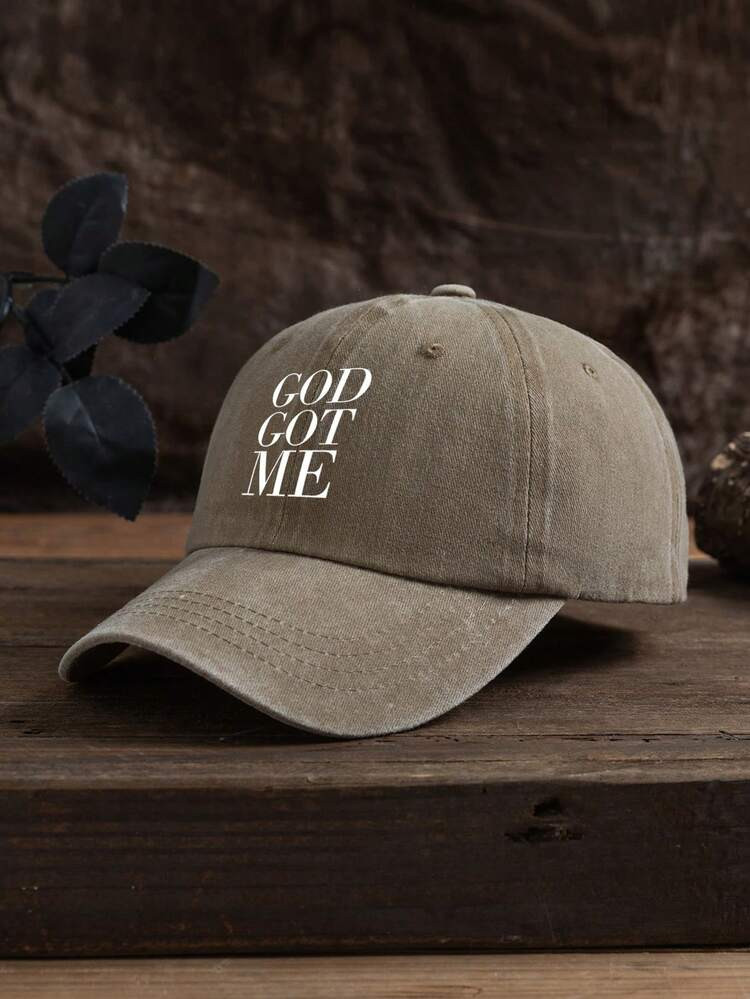 1pc Men's "God Got Me" Letter Print Casual Simple Fashionable Adjustable Size Washed Baseball Cap, Suitable For Daily Wear | SHEIN