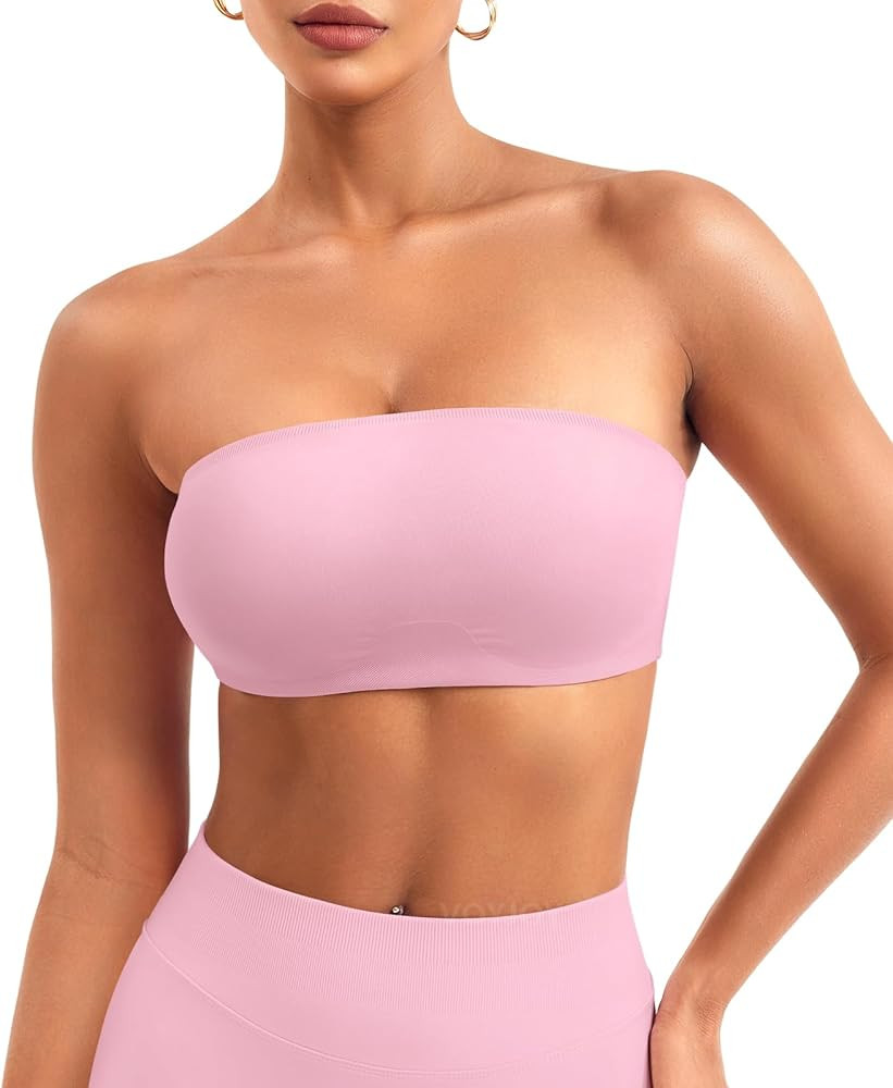 VOYJOY Women Strapless Bandeau Bra Wireless Padded Sports Bra Tube Top Seamless Stretchy Workout ... | Amazon (US)