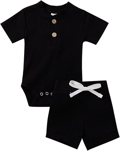 HZYKOK Unisex Baby Clothes Pajamas Toddler Pants Shorts Set Boy Girl 2Pcs Outfit Solid | Amazon (US)