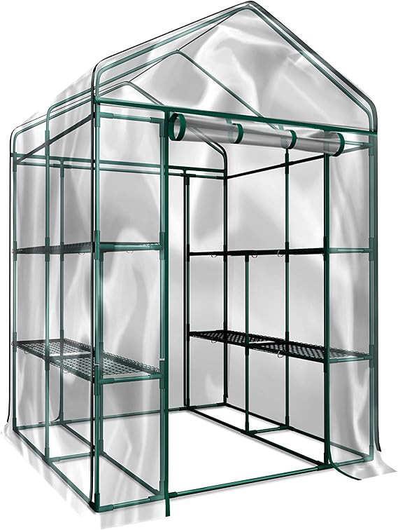 Greenhouse - Walk in Greenhouse with 8 Sturdy Shelves and PVC Cover for Indoor or Outdoor Use - 5... | Amazon (US)